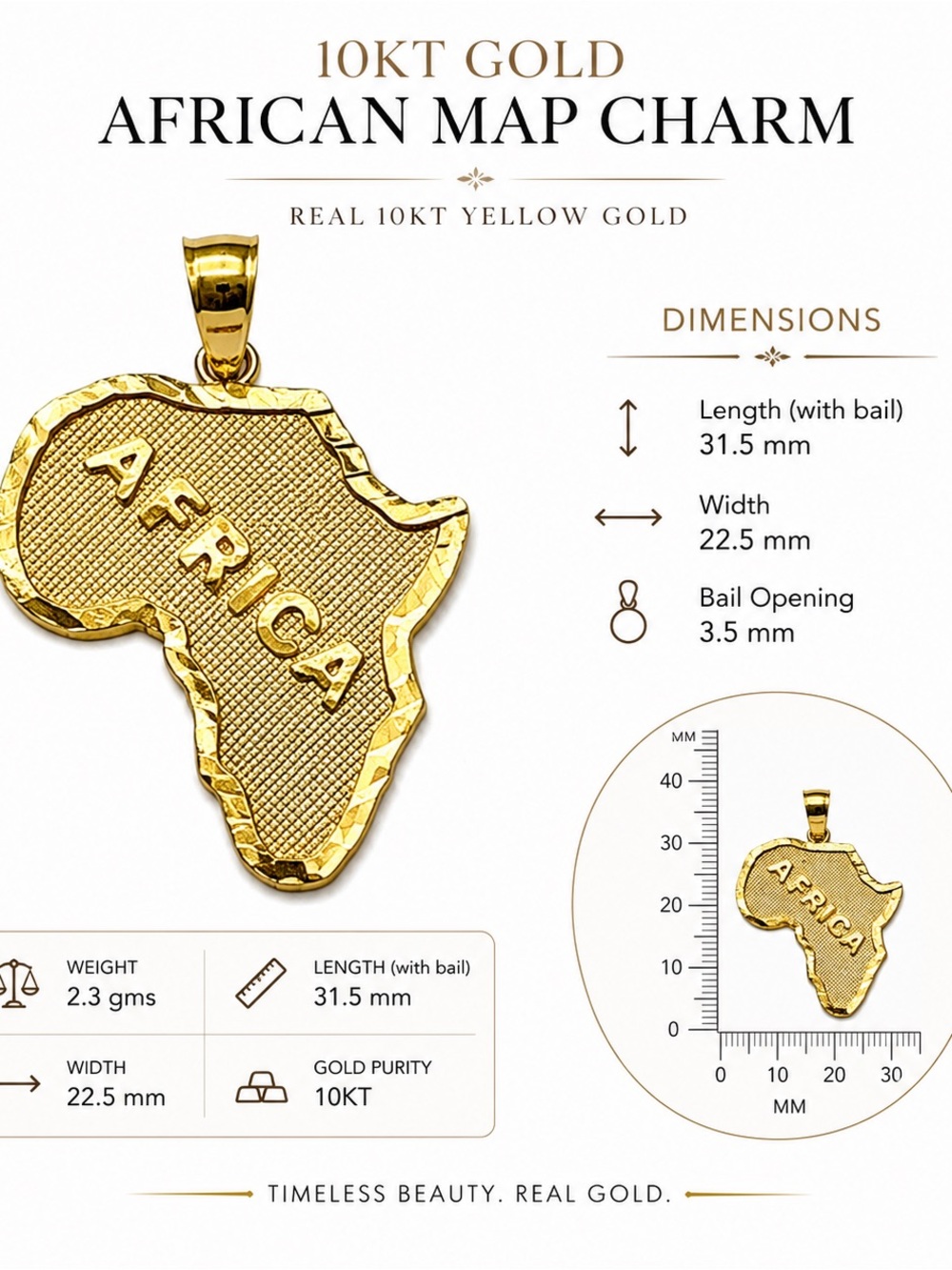 10KT Gold Africa Map Charm Pendant - Yellow Gold